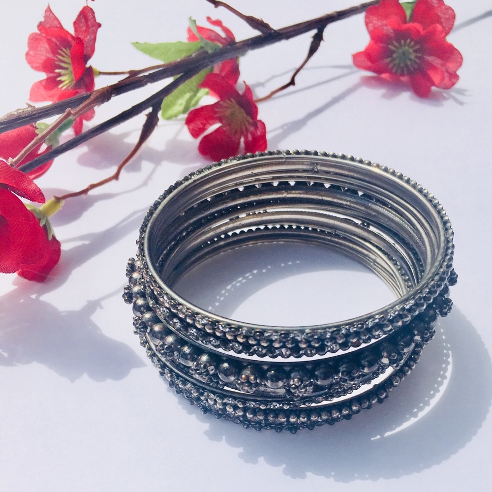 Boho Pewter Tone Stackable Bracelets - Picture 3 of 7